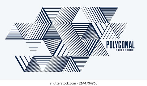 Polygonal low poly vector abstract design, artistic retro style background for ads or prints, cover or poster, banner or card. Linear 3D triangles and cubes elements.