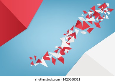 Polygonal Low Poly white red Style on blue background for the Business Design Templates