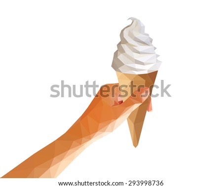 polygonal low-poly girl's hand holding ice cream cone