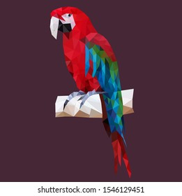 Polygonal macaw bird sitting on a branch