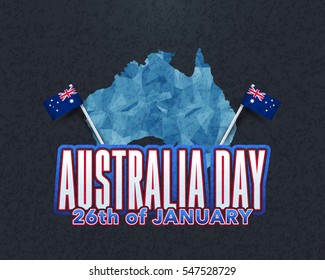 Polygonal Map, 26 January Happy Australia Day. Retro Grunge Background and Flag Illustration and Vector Elements National Concept Greeting Card, Poster or Web Banner Design