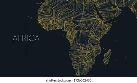 Polygonal map of the African continent with nodes linked by lines, vector global network concept poster, abstract illustration