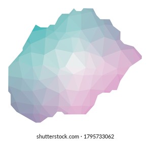 Polygonal map of Alegranza. Geometric illustration of the island in emerald amethyst colors. Alegranza map in low poly style. Technology, internet, network concept. Vector illustration.