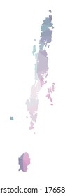 Polygonal map of Andaman Islands. Geometric illustration of the island in emerald amethyst colors. Andaman Islands map in low poly style. Technology, internet, network concept. Vector illustration.