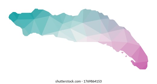 Polygonal Karte von Anegada. Geometrische Abbildung der Insel in smaragdamethystischen Farben. Anegada Karte im Low-Poly-Stil. Technologie, Internet, Netzkonzept. Vektorgrafik.
