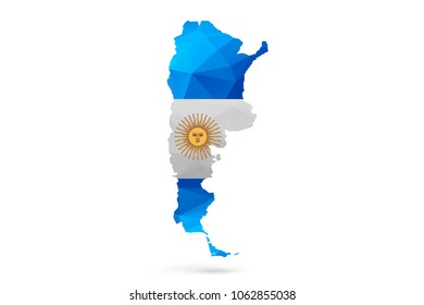 Polygonal map of Argentina with flag ,vector illustration