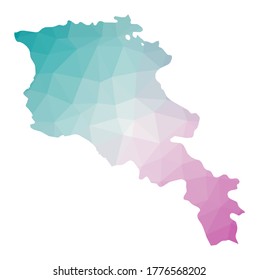 Polygonal map of Armenia. Geometric illustration of the country in emerald and amethyst colors. Armenia map in low poly style. Vector illustration.