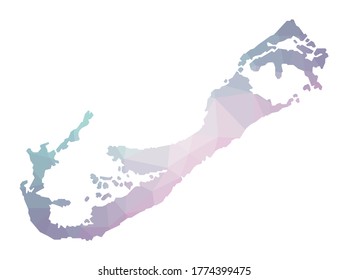 Polygonal map of Bermuda. Geometric illustration of the island in emerald amethyst colors. Bermuda map in low poly style. Technology, internet, network concept. Vector illustration.