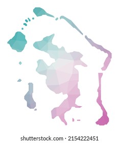 Polygonal map of Bora Bora. Geometric illustration of the island in emerald and amethyst colors. Map in low poly style. Vector illustration.