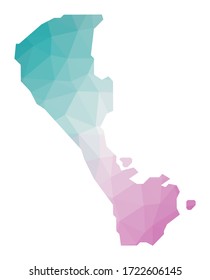 Polygonal map of Boracay. Geometric illustration of the island in emerald and amethyst colors. Boracay map in low poly style. Vector illustration.