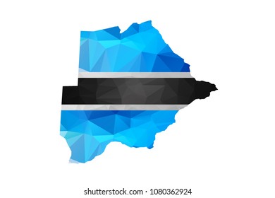 Polygonal map of Botswana with flag ,vector illustration