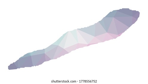 Polygonal map of Cayman Brac. Geometric illustration of the island in emerald amethyst colors. Cayman Brac map in low poly style. Technology, internet, network concept. Vector illustration.