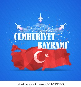 Polygonal Map, Celebration Card and Greeting Message Poster, Retro Background, Badges - English "Republic Day, October 29"