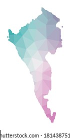 Polygonal map of Coron Island. Geometric illustration of the island in emerald and amethyst colors. Coron map in low poly style. Technology, internet, network concept. Vector illustration.