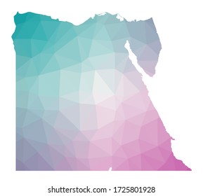 Polygonal map of Egypt. Geometric illustration of the country in emerald and amethyst colors. Egypt map in low poly style. Vector illustration.