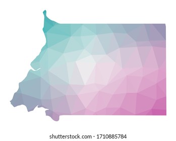 Polygonal map of Equatorial Guinea. Geometric illustration of the country in emerald and amethyst colors. Equatorial Guinea map in low poly style. Technology, internet, network concept.