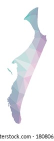 Polygonal map of Fraser Island. Geometric illustration of the island in emerald and amethyst colors. Fraser map in low poly style. Technology, internet, network concept. Vector illustration.