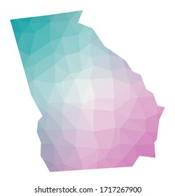 Polygonal map of Georgia. Geometric illustration of the US state in emerald amethyst colors. Georgia map in low poly style. Technology, internet, network concept. Vector illustration.