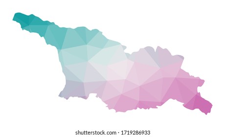 Polygonal map of Georgia. Geometric illustration of the country in emerald amethyst colors. Georgia map in low poly style. Technology, internet, network concept. Vector illustration.