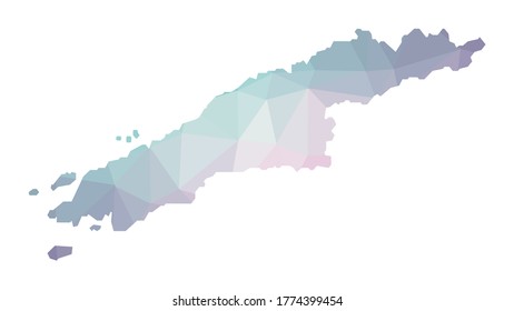 Polygonal map of Hydra. Geometric illustration of the island in emerald and amethyst colors. Hydra map in low poly style. Technology, internet, network concept. Vector illustration.