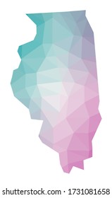 Polygonal map of Illinois. Geometric illustration of the US state in emerald and amethyst colors. Illinois map in low poly style. Technology, internet, network concept. Vector illustration.