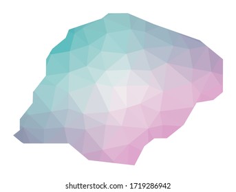 Mapa poligonal de Inisheer. Ilustración geométrica de la isla en colores amatistas esmeraldas. Mapa inicial de bajo estilo polaco. Tecnología, Internet, concepto de red. Ilustración vectorial.