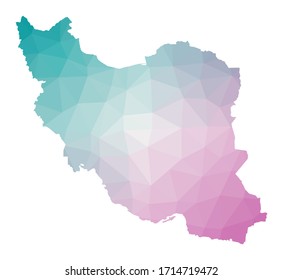Polygonal map of Iran. Geometric illustration of the country in emerald and amethyst colors. Iran map in low poly style. Vector illustration.