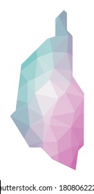 Polygonal map of Kapas Island. Geometric illustration of the island in emerald and amethyst colors. Kapas map in low poly style. Technology, internet, network concept. Vector illustration.