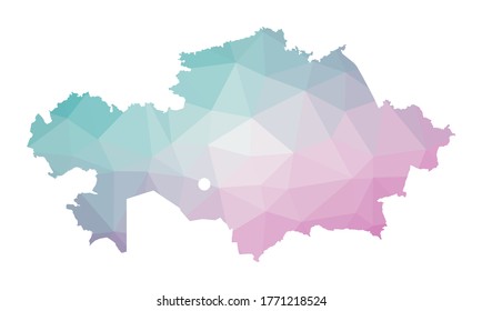 Polygonal map of Kazakhstan. Geometric illustration of the country in emerald and amethyst colors. Kazakhstan map in low poly style. Vector illustration.