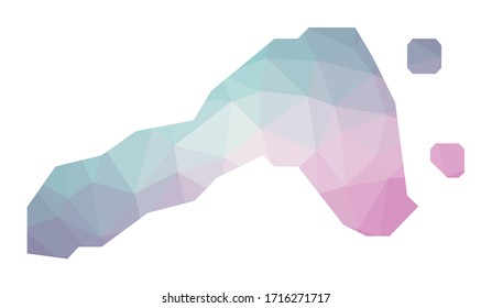 Polygonal map of Ko Lipe. Geometric illustration of the island in emerald and amethyst colors. Ko Lipe map in low poly style. Technology, internet, network concept. Vector illustration.