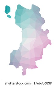 Polygonal map of Ko Tao. Geometric illustration of the island in emerald amethyst colors. Ko Tao map in low poly style. Technology, internet, network concept. Vector illustration.