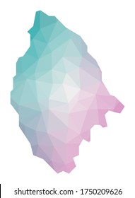 Polygonal map of La Digue. Geometric illustration of the island in emerald and amethyst colors. La Digue map in low poly style. Vector illustration.