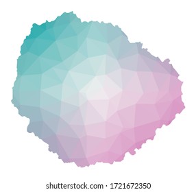 Mapa poligonal de La Gomera. Ilustración geométrica de la isla en colores amatistas esmeraldas. Mapa de La Gomera de bajo estilo polaco. Tecnología, Internet, concepto de red. Ilustración vectorial.