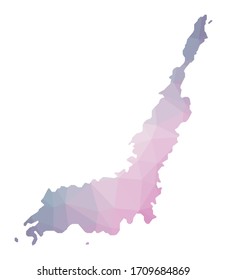 Polygonal Karte von Lembeh. Geometrische Abbildung der Insel in smaragdamethystischen Farben. Stadtplan in Low-Poly-Stil. Technologie, Internet, Netzkonzept. Vektorillustration.