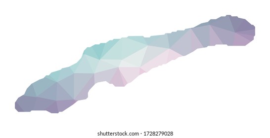 Polygonal map of Little Cayman. Geometric illustration of the island in emerald amethyst colors. Little Cayman map in low poly style. Technology, internet, network concept. Vector illustration.