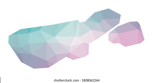 Polygonal map of Madre de Dios Island. Geometric illustration of the island in emerald amethyst colors. Madre de Dios map in low poly style. Technology, internet, network concept.