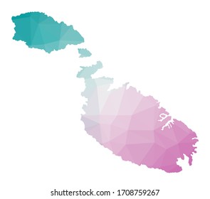 Polygonal map of Malta. Geometric illustration of the island in emerald and amethyst colors. Malta map in low poly style. Vector illustration.