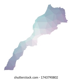 Polygonal map of Morocco. Geometric illustration of the country in emerald and amethyst colors. Morocco map in low poly style. Vector illustration.