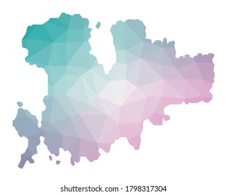 Polygonal map of Mykonos. Geometric illustration of the island in emerald and amethyst colors. Mykonos map in low poly style. Vector illustration.