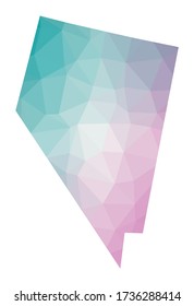 Polygonal map of Nevada. Geometric illustration of the US state in emerald and amethyst colors. Nevada map in low poly style. Vector illustration.