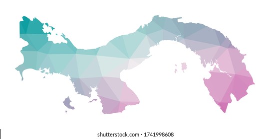 Polygonal map of Panama. Geometric illustration of the country in emerald amethyst colors. Panama map in low poly style. Technology, internet, network concept. Vector illustration.