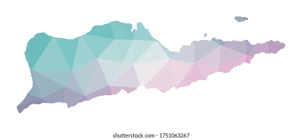 Polygonale Karte von Saint Croix. Geometrische Abbildung der Insel in smaragdamethystischen Farben. St. Croix Karte im Low-Poly-Stil. Technologie, Internet, Netzkonzept. Vektorgrafik.
