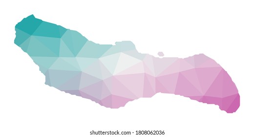 Polygonal map of Saona Island. Geometric illustration of the island in emerald and amethyst colors. Saona map in low poly style. Vector illustration.