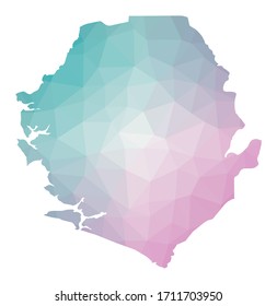 Mapa poligonal de Sierra Leona. Ilustración geométrica del país en colores de amatista esmeralda. Mapa de Sierra Leona de bajo estilo polaco. Tecnología, Internet, concepto de red. Ilustración vectorial.