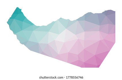 Polygonal map of Somaliland. Geometric illustration of the country in emerald amethyst colors. Somaliland map in low poly style. Technology, internet, network concept. Vector illustration.