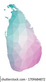 Polygonal map of Sri Lanka. Geometric illustration of the country in emerald amethyst colors. Sri Lanka map in low poly style. Technology, internet, network concept. Vector illustration.