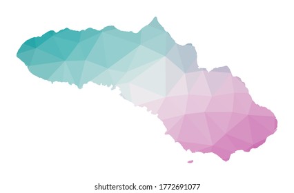 Polygonal map of Sumba. Geometric illustration of the island in emerald amethyst colors. Sumba map in low poly style. Technology, internet, network concept. Vector illustration.