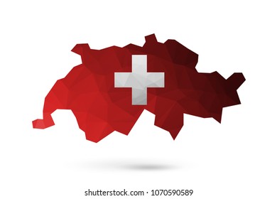 Polygonal map of Switzerland with flag ,vector illustration