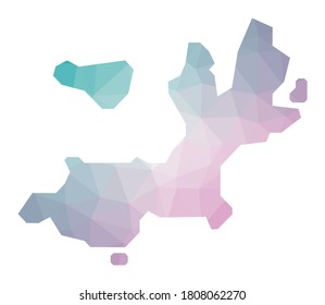 Polygonal map of Terre-de-Haut Island. Geometric illustration of the island in emerald and amethyst colors. Terre-de-Haut map in low poly style. Technology, internet, network concept.