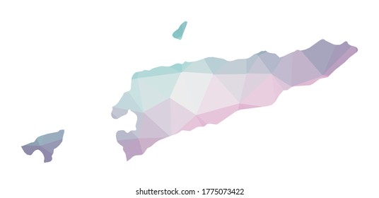 Polygonal map of Timor-Leste. Geometric illustration of the country in emerald and amethyst colors. Timor-Leste map in low poly style. Technology, internet, network concept. Vector illustration.